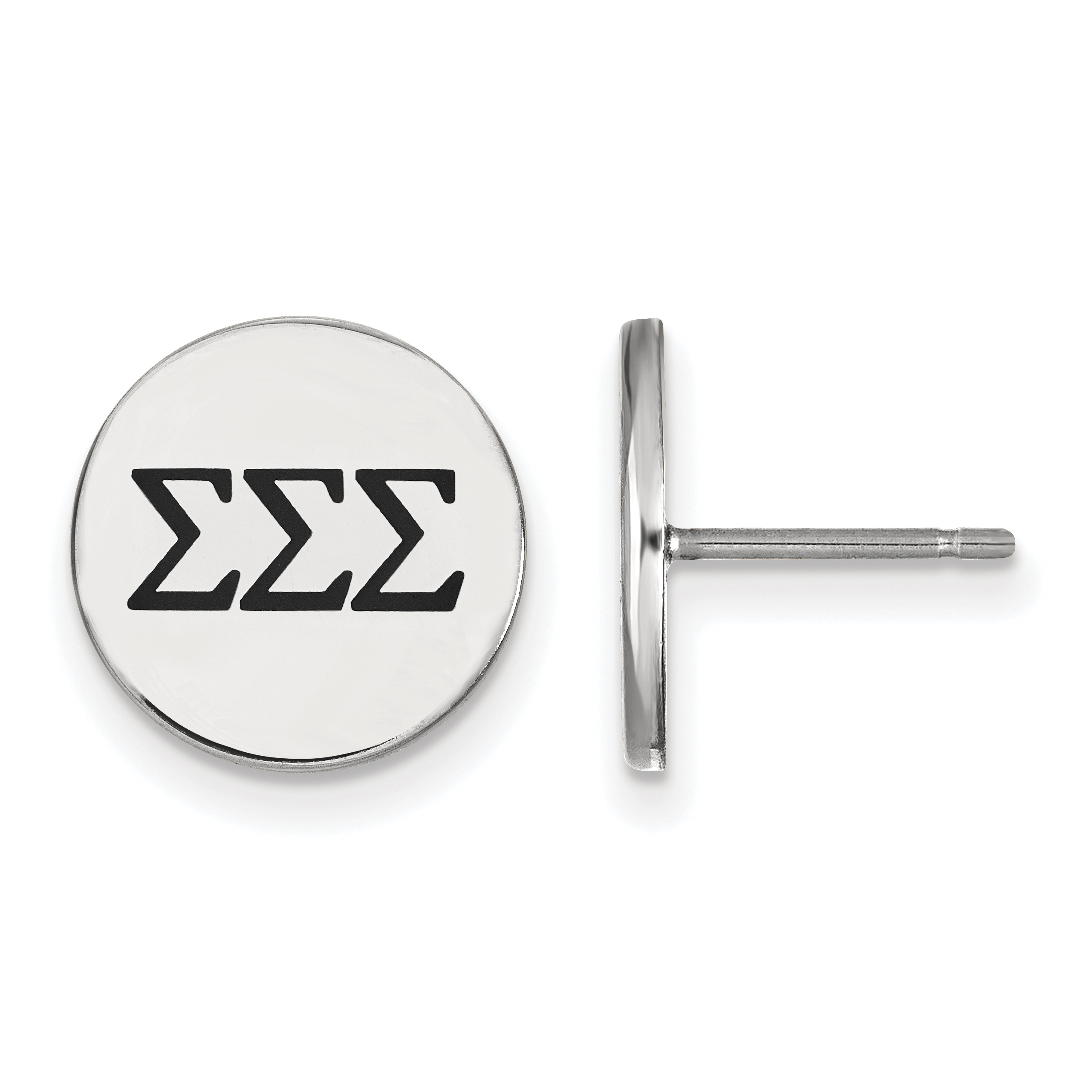 Sterling Rhodium-Plated Sigma Sigma Sigma Sorority Black Enamel Post Earrings